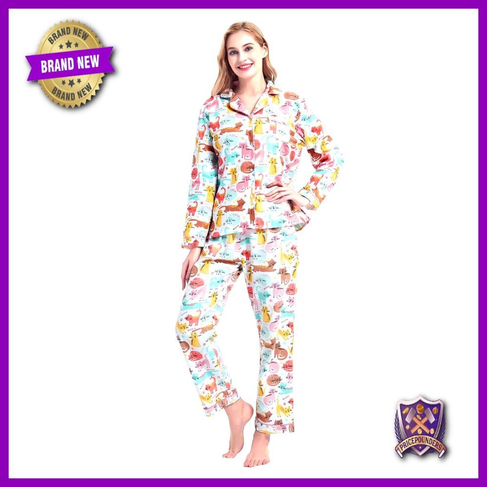 Flannel Pajama Set Button Top Pants S-XL Cozy Winter Sleepwear